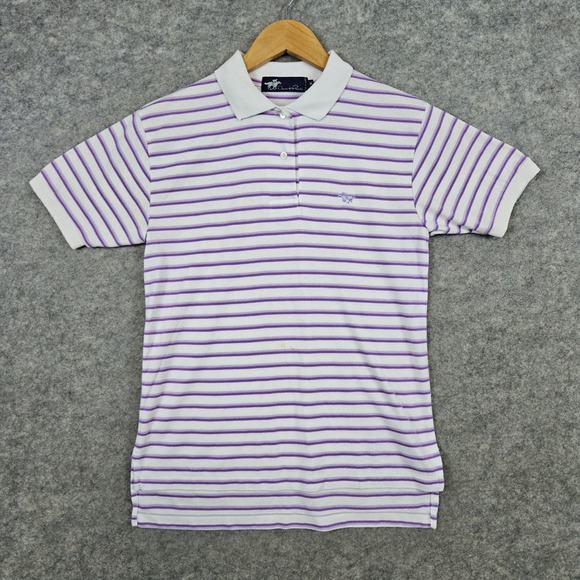 Oscar de la Renta Youth Polo Shirt Size M White With Purple Stripes Preppy SPOT - Picture 1 of 9